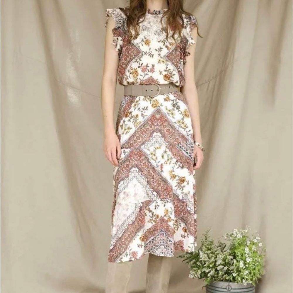 Matilda Jane White Floral & Rust Pattern A-Line Skirt